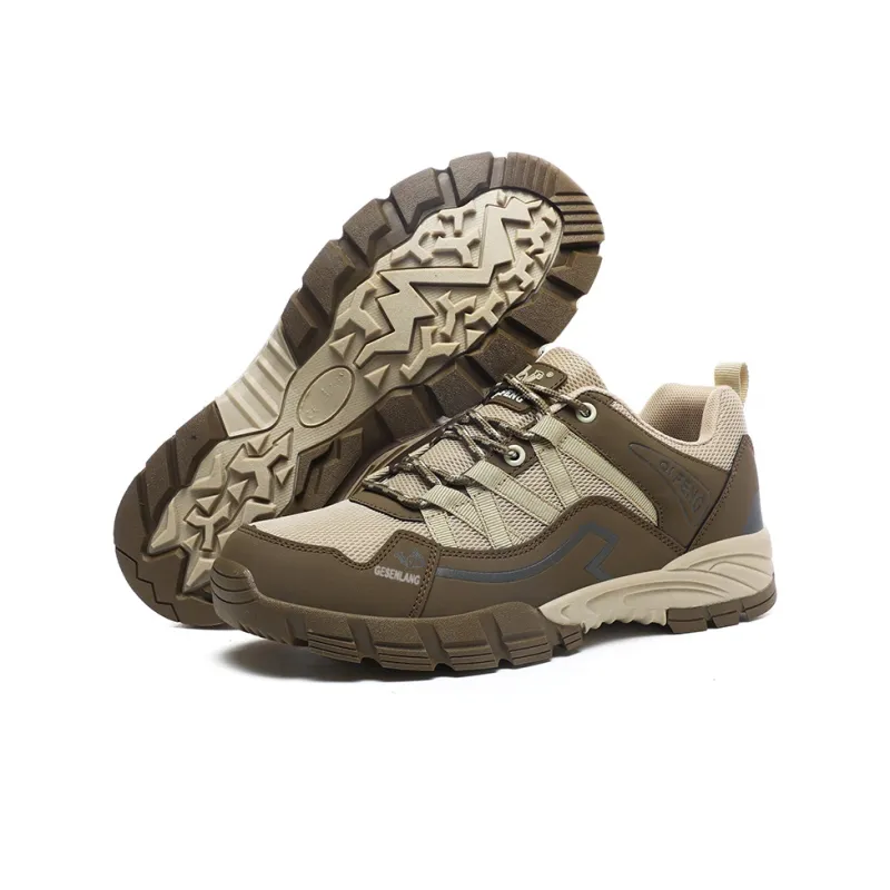 GESENLANG Cushioned Slip Resistant Breathable Low Top Outdoor Shoes Men's Brown-3