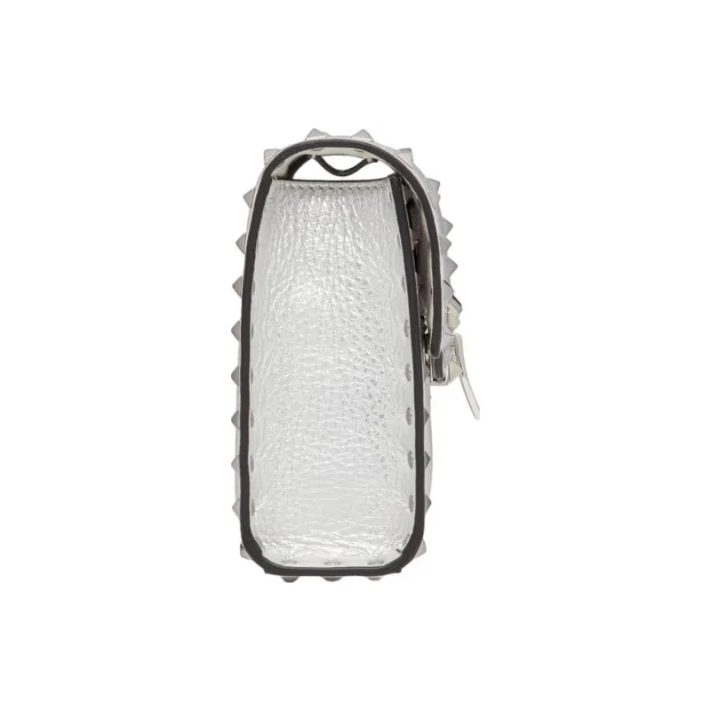 Valentino Rockstud Grain Calfskin Shoulder Bag, Crossbody Bag Trumpets Women's Silver-1