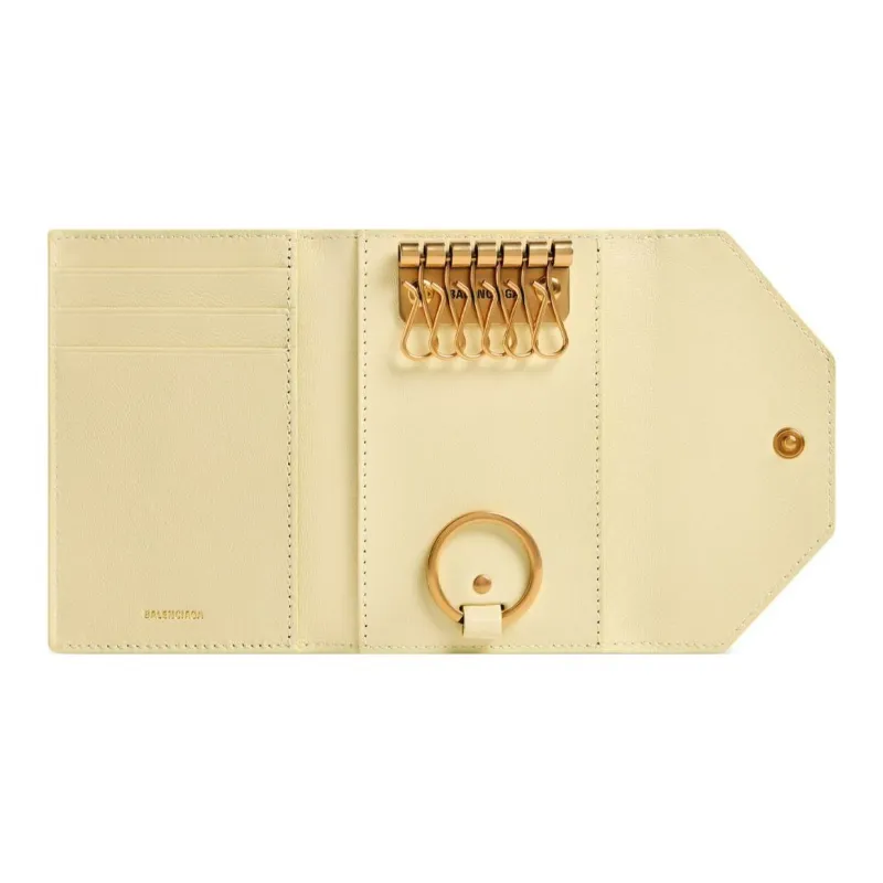 Balenciaga Smooth Calf Leather Key Pouch Women's Light Yellow-2
