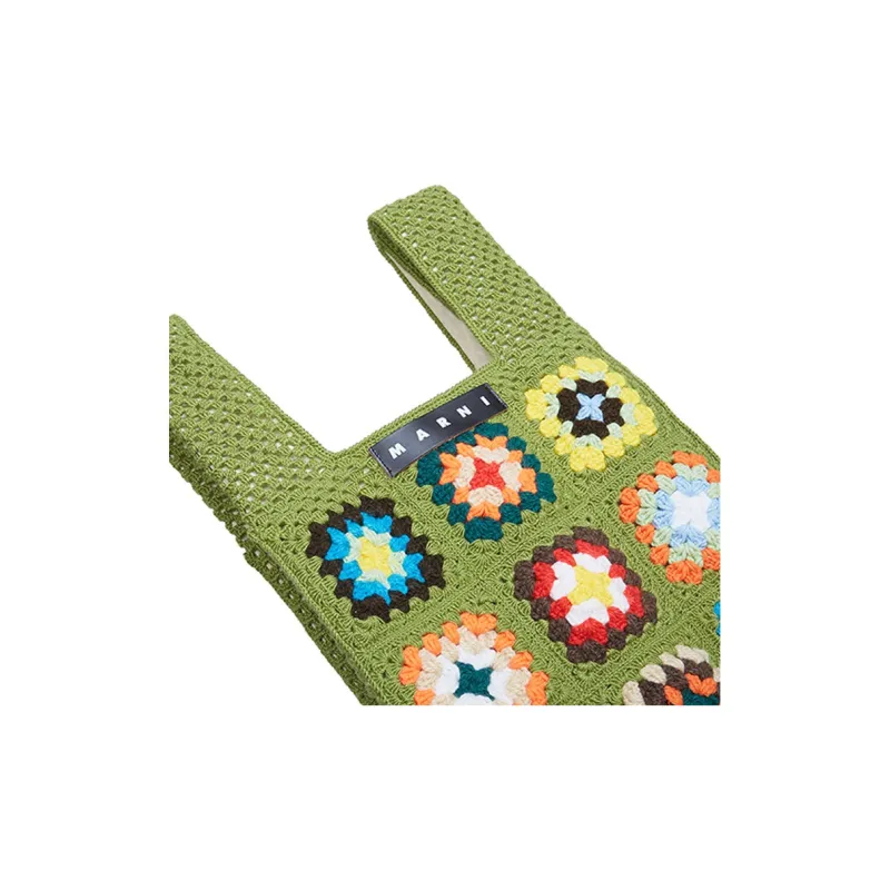 MARNI Fabric Basket Bag Handbag Small Size Women's Green/Multicolor-2