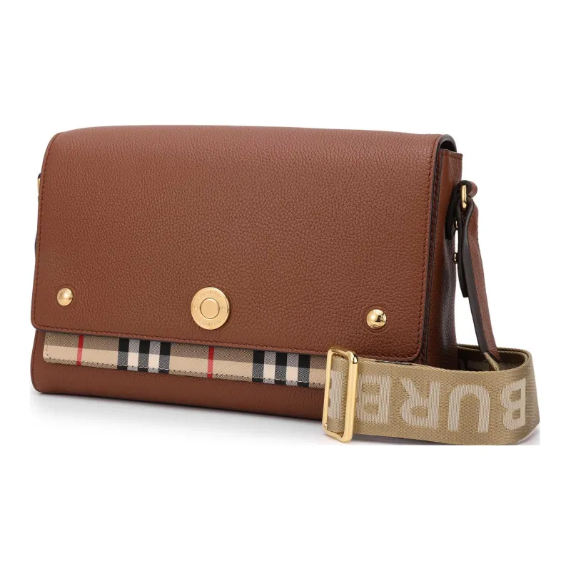 Burberry Vintage Check And Leather Note Crossbody Bag Tan-1