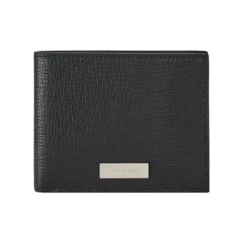 FERRAGAMO Hammered Texture Calfskin Wallet Regular Men's Black