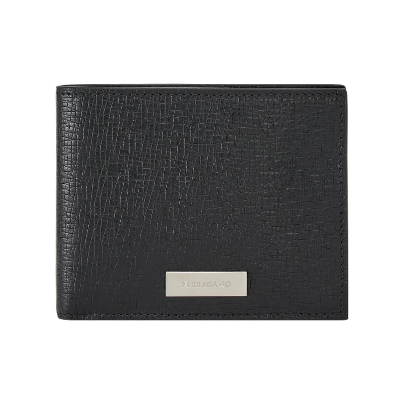 FERRAGAMO Hammered Texture Calfskin Wallet Regular Men's Black-0