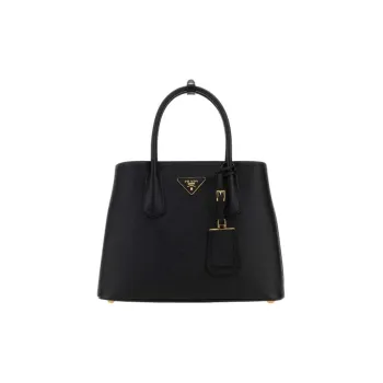 PRADA Double Leather Shoulder Bag Crossbody Bag Handbag Small Size Women's Black