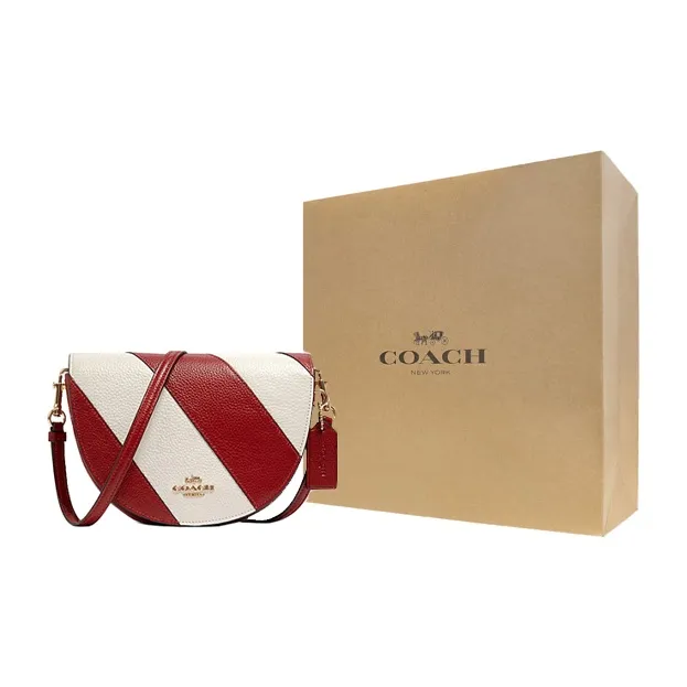 COACH Ellen Leather Saddle Bag, Shoulder Bag, Crossbody Bag Small Size Women's Red White-5