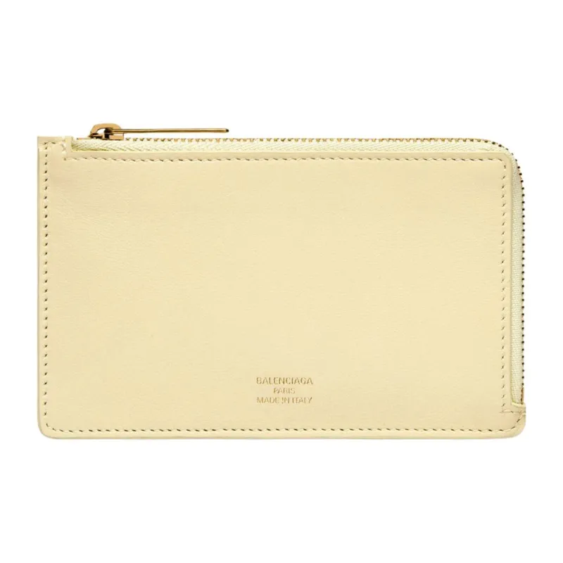 Balenciaga Smooth Calf Leather Card Holder Women's Light Yellow-0