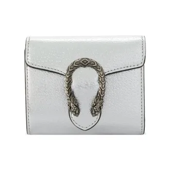 GUCCI Dionysus Cow Leather Wallet Women's Silver