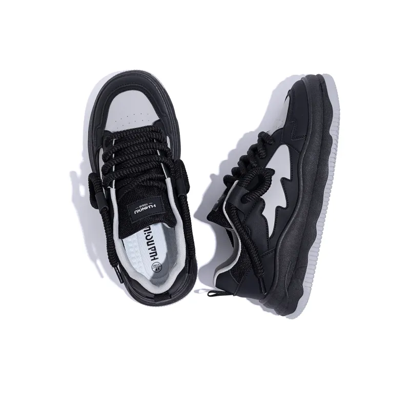 HUANQIU Slip Resistant Cushioning Low Top Skateboard Shoes Men's Black-5