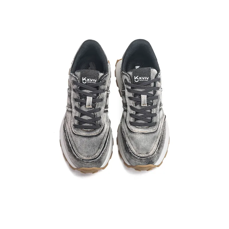 KVIV Height Increasing Wear Resistant Lightweight Breathable Slip Resistant Low Top Running Shoes Unisex Gray-3