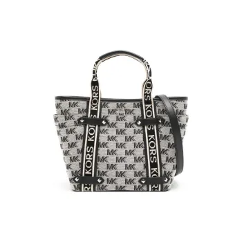 MICHAEL KORS Cotton Tote Bag Shopping Bag Handbag Women's Black & Ivory