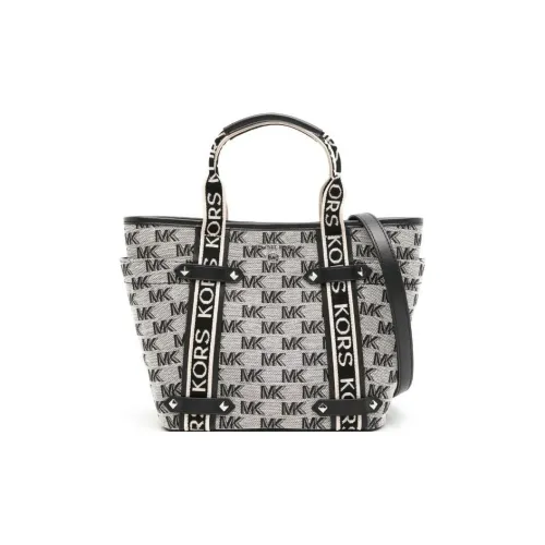 MICHAEL KORS Cotton Tote Bag Shopping Bag Handbag Women's Black & Ivory