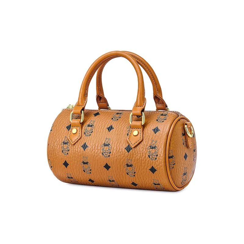 Disney Winnie The Pooh Series PU Boston Pillow Bag Handbag Medium Size Women's Tan-1
