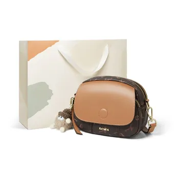 15 MINS PVC Crossbody Bag Shoulder Bag Dome Bag Small Size Women's Ecru/Coffee