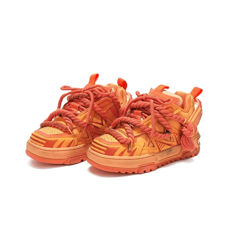 X·LUN Skateboard Shoes Unisex Mid Top Dark Orange-2