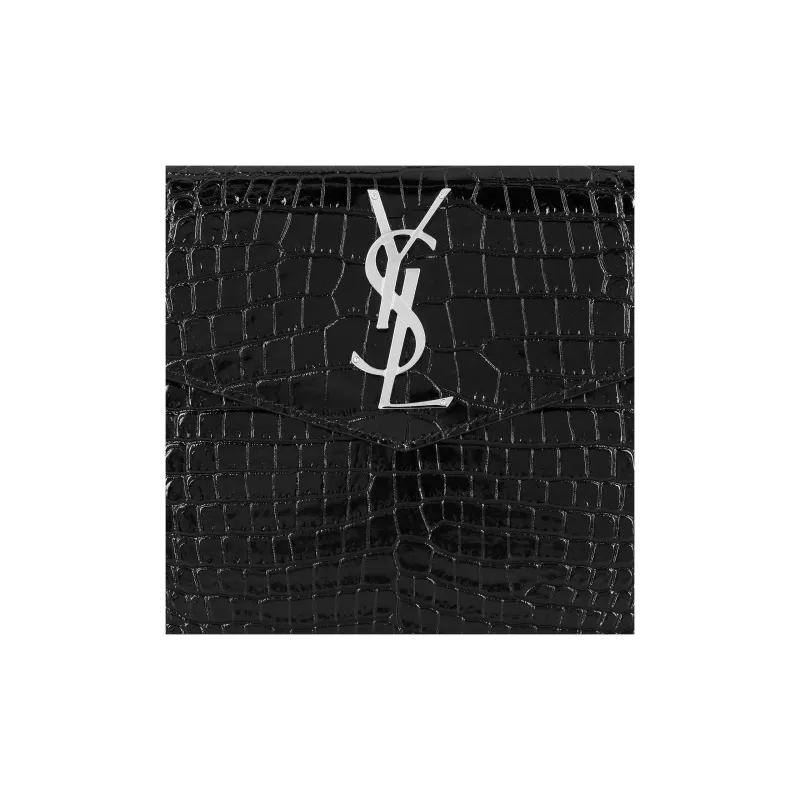 SAINT LAURENT Uptown Pouch Shiny Crocodile Look Leather Black-5