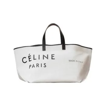 CELINE Canvas With Leather Tote Bag Shopping Bag Shoulder Bag Canvas Bag Handbag Women's White