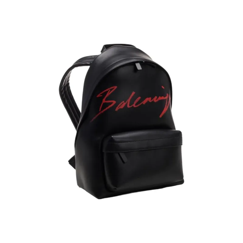Balenciaga Leather Backpack Unisex Black & Red-1