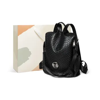 15 MINS Synthetic Leather Backpack Large Size Women's Midnight Black