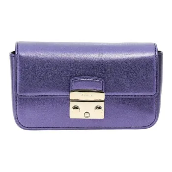 Furla Metropolis Collection Smooth Metal Calfskin Handheld Crossbody Bag Mini Women's Purple