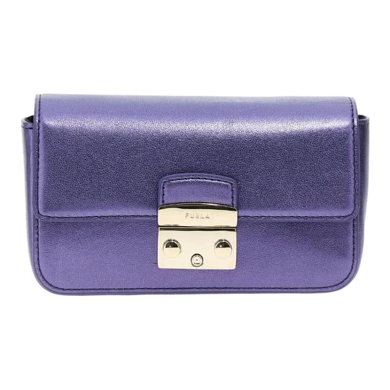 Furla Metropolis Collection Smooth Metal Calfskin Handheld Crossbody Bag Mini Women's Purple-0