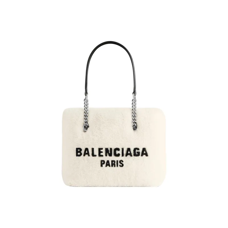 Balenciaga Shearling Tote Bag Shopping Bag Shoulder Bag Handbag Small Size Women's Light Beige-2