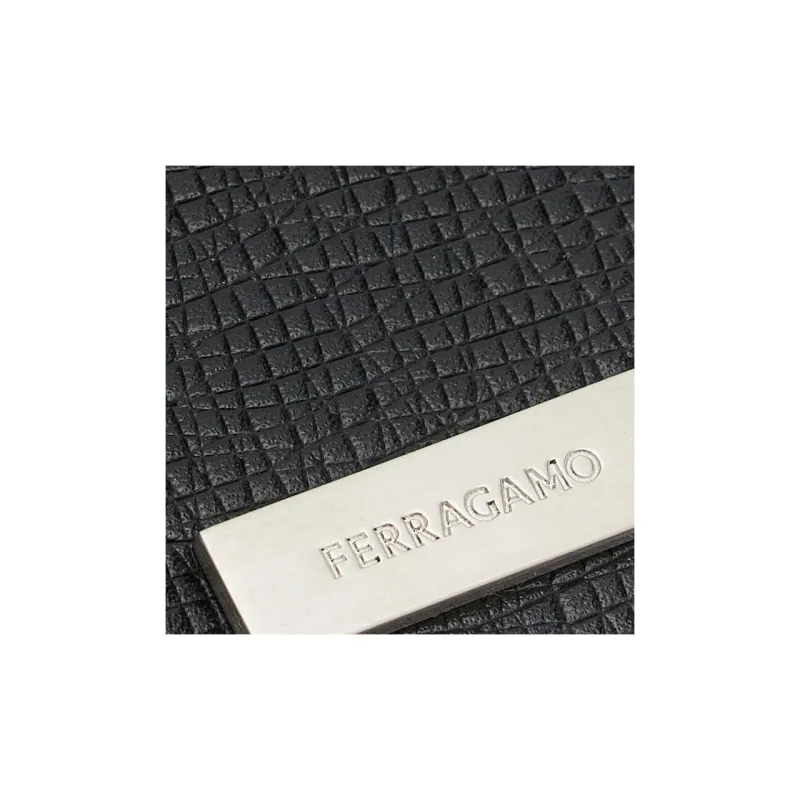FERRAGAMO Hammered Texture Calfskin Wallet Regular Men's Black-4