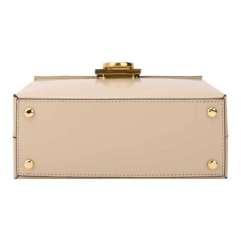 FERRAGAMO Trifolio Cow Leather Small Square Bag, Shoulder Bag, Crossbody Bag, Handbag Women's Beige-4
