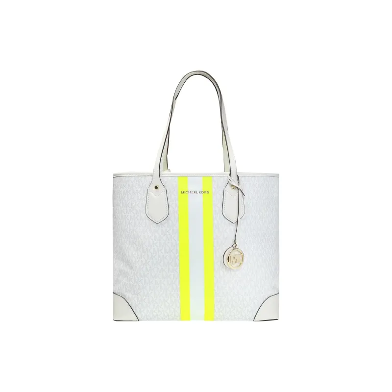 MICHAEL KORS MK Eva Coated Canvas Tote Bag, Shopping Bag, Tote Handbag Tubas Women's White & Green-0