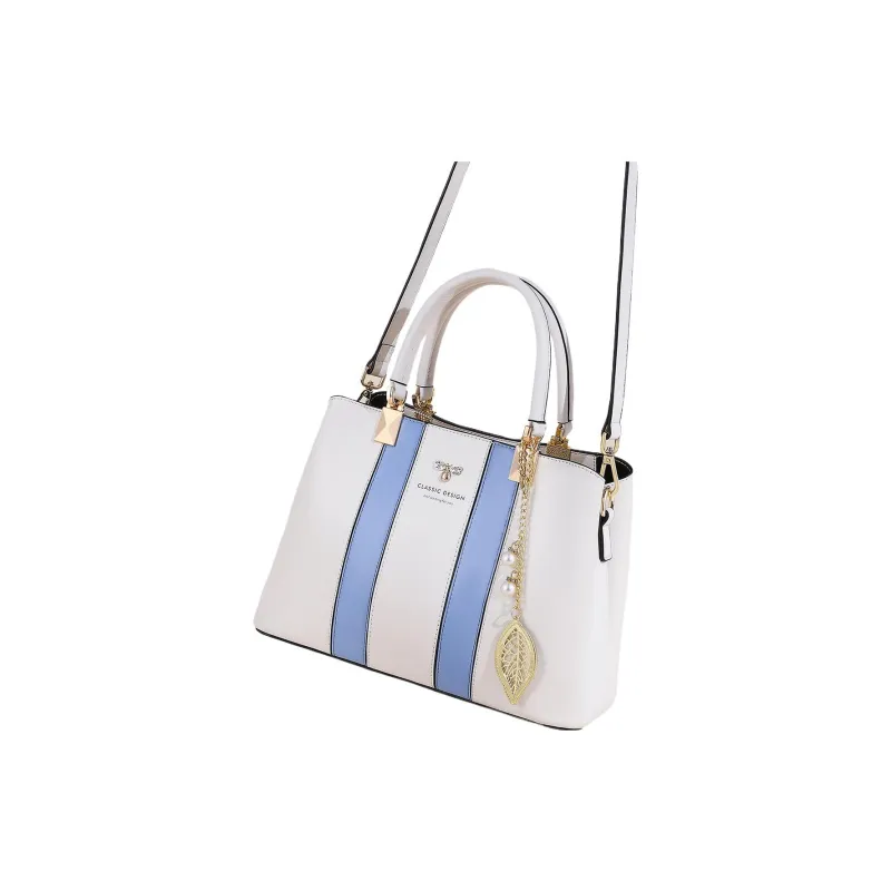 COMELY Cow Leather Patchwork Synthetic Leather Tote Handbag Shoulder Bag Crossbody Bag Large Size Women's Blue & White-4