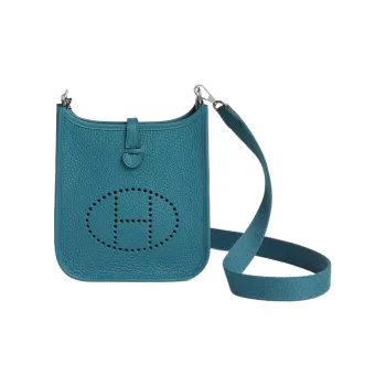 HERMES Evelyne Clemence Leather Ivorie Shoulder Bag Crossbody Bag Mini Unisex D2 NEW BLEU JEAN Denim Blue