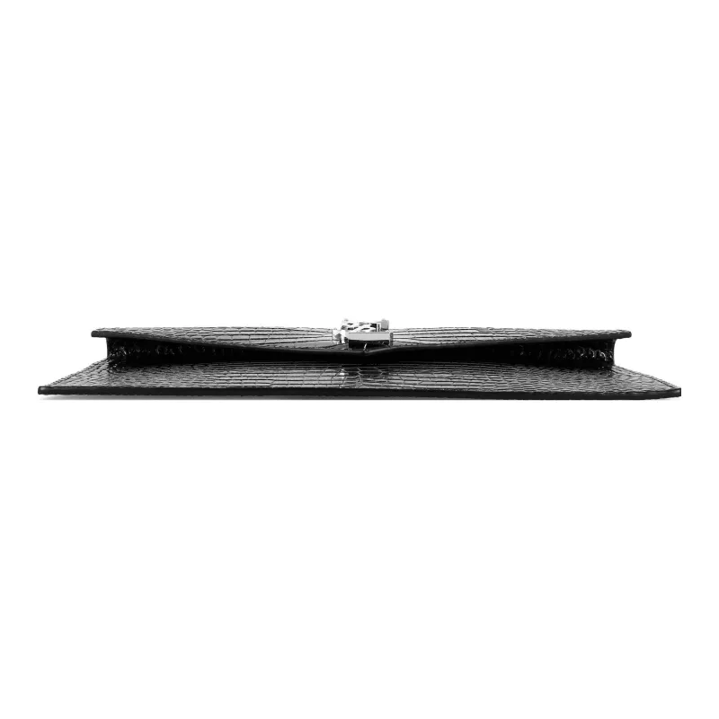 SAINT LAURENT Uptown Pouch Shiny Crocodile Look Leather Black-4