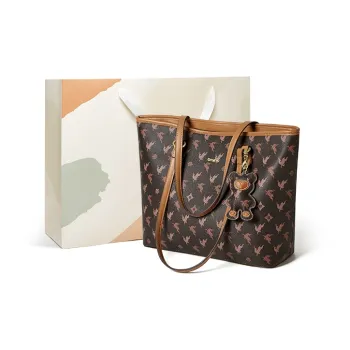 15 MINS PVC Shopping Bag Shoulder Bag Large Size Women's Coffee/Ecru & Brown