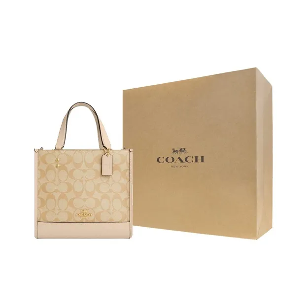 COACH Dempsey PVC With Cow Leather Tote Bag, Shopping Bag, Shoulder Bag, Handbag Small Size Women's Light Khaki-4