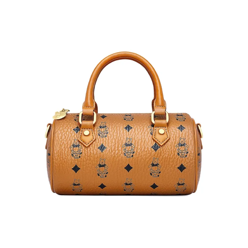 Disney Winnie The Pooh Series PU Boston Pillow Bag Handbag Medium Size Women's Tan-0