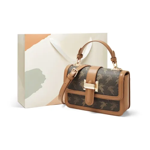 15 MINS PVC Handbags Crossbody Bags Medium Size Women's Warm Beige Apricot & Coffee/Coffee
