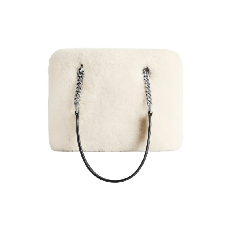 Balenciaga Shearling Tote Bag Shopping Bag Shoulder Bag Handbag Small Size Women's Light Beige-1