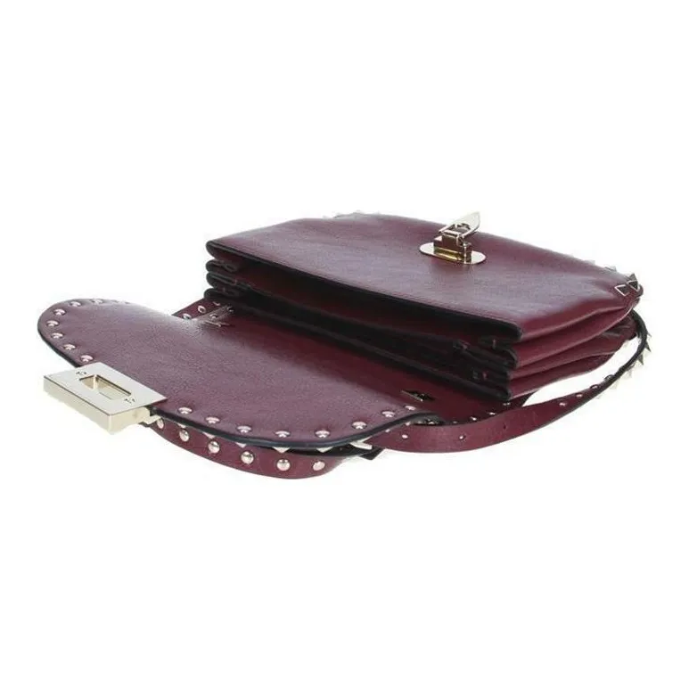 Valentino Leather Crossbody Bag Shoulder Bag Women's Dark Red-3