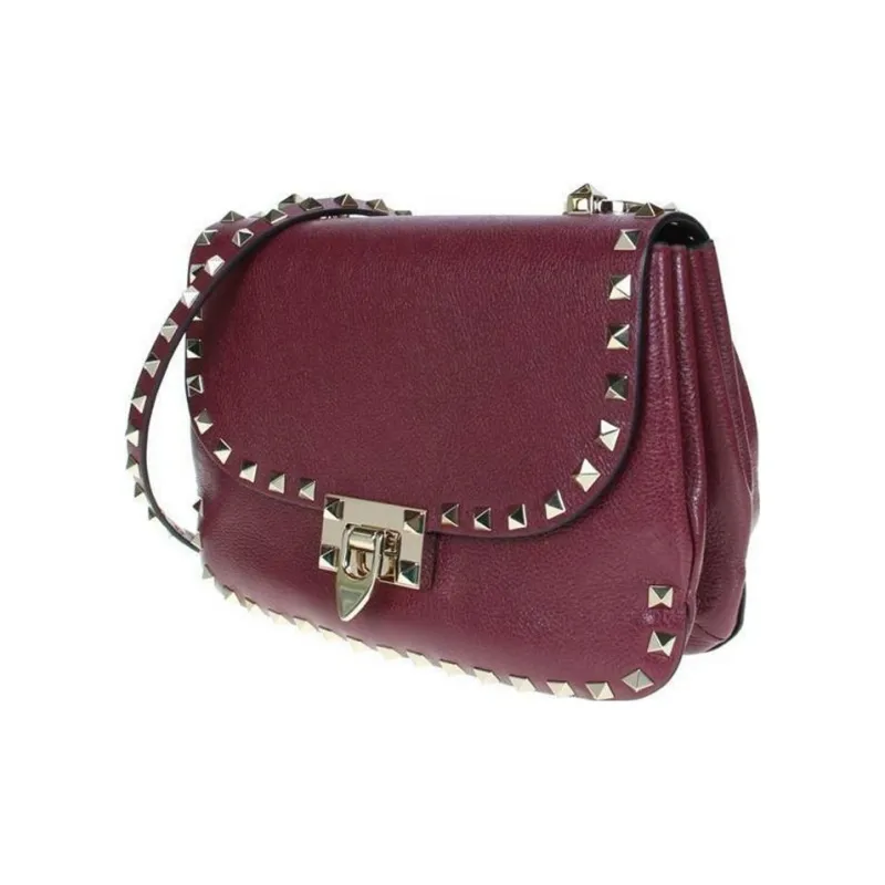 Valentino Leather Crossbody Bag Shoulder Bag Women's Dark Red-1