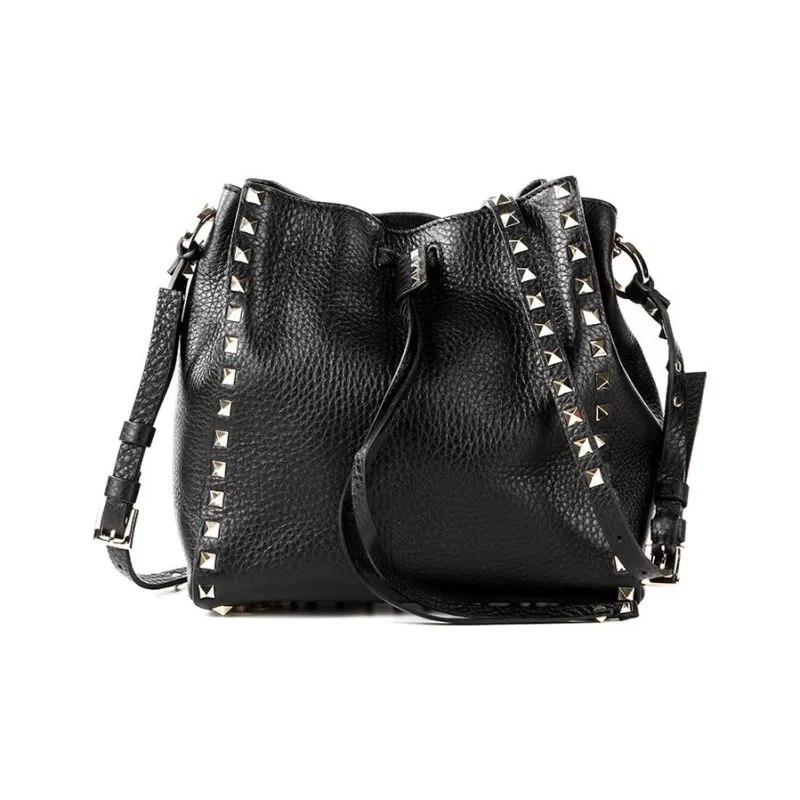 Valentino Calfskin Bucket Bags Crossbody Bag Shoulder Bag Women's Black-0