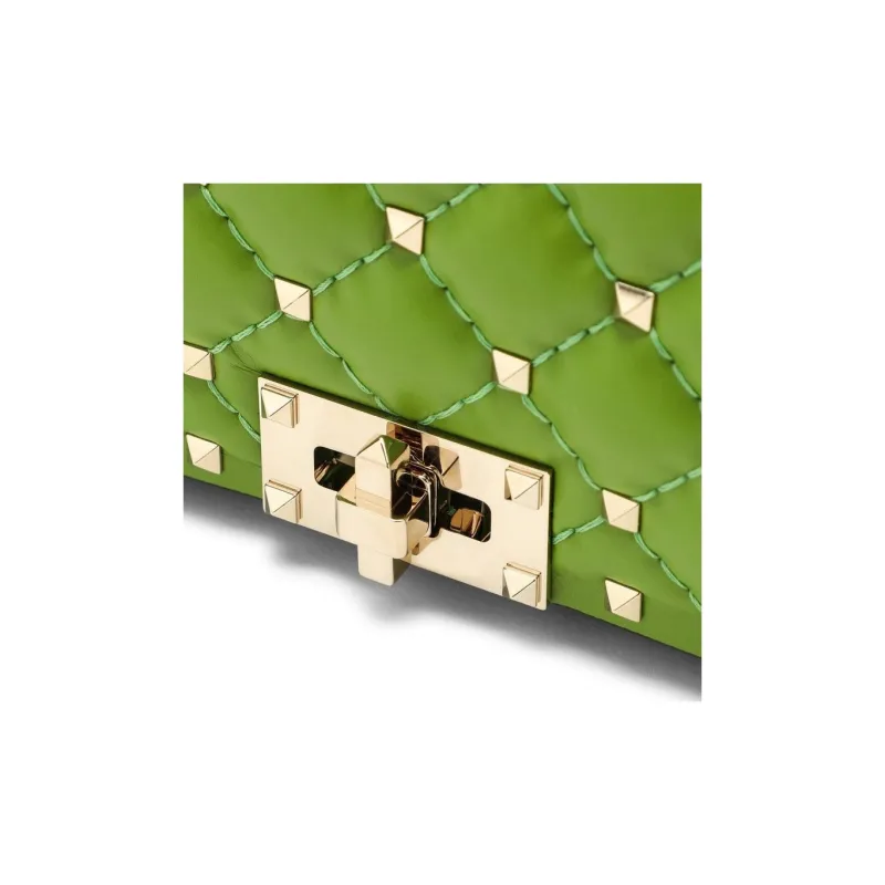 Valentino ROCKSTUD SPIKE Quilted Cow Leather Portable Crossbody Bag Shoulder Bag Women's Green-4