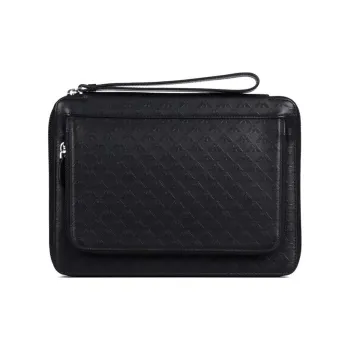 EMPORIO ARMANI Cow Leather Coin Purse Clutch Men's Black