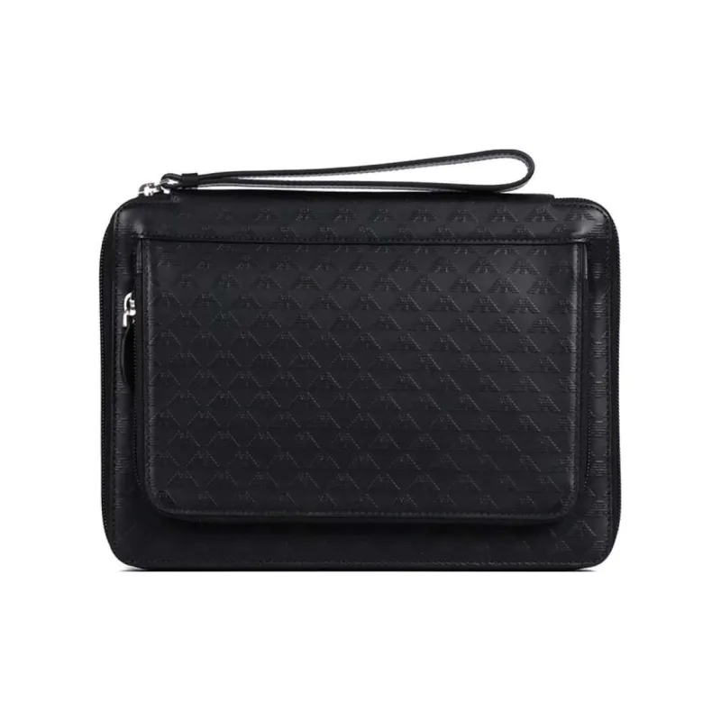 EMPORIO ARMANI Cow Leather Coin Purse Clutch Men's Black-0