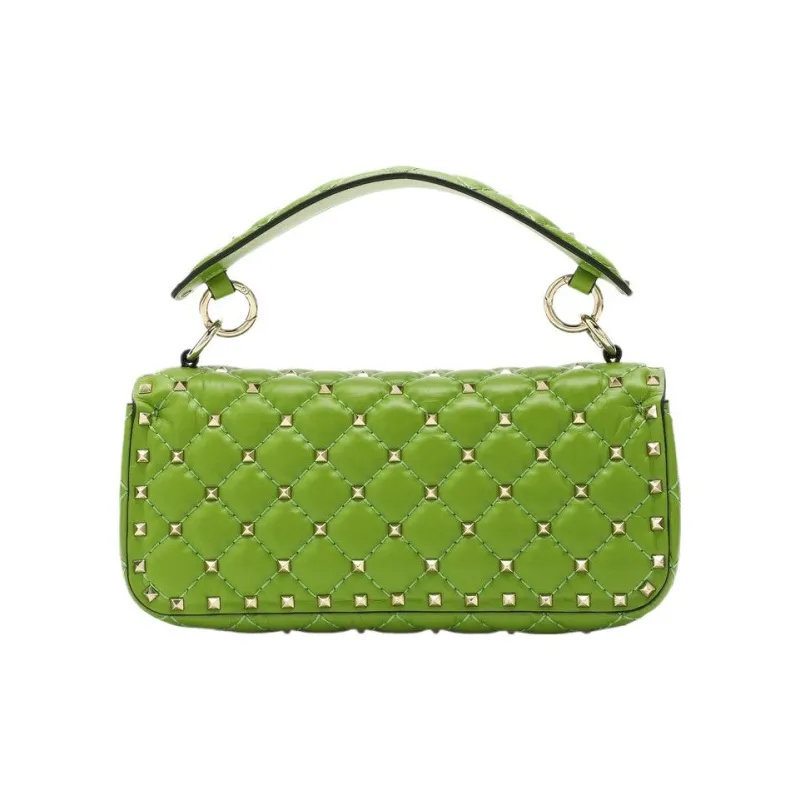 Valentino ROCKSTUD SPIKE Quilted Cow Leather Portable Crossbody Bag Shoulder Bag Women's Green-2