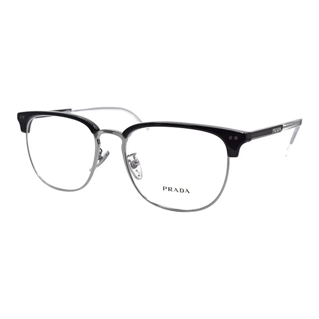 PRADA Plate And Metal Browline Optical Glasses Men's Black Silver-0