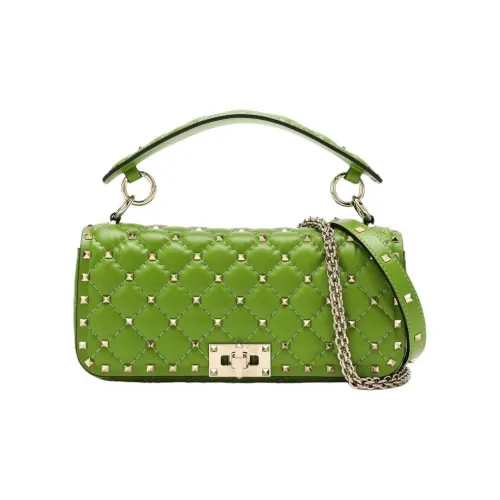 Valentino ROCKSTUD SPIKE Quilted Cow Leather Portable Crossbody Bag Shoulder Bag Women's Green