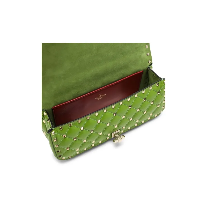 Valentino ROCKSTUD SPIKE Quilted Cow Leather Portable Crossbody Bag Shoulder Bag Women's Green-3