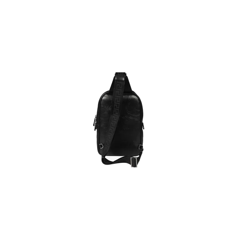 FANSIZHE Cow Leather Sling Bag Men's Black-1