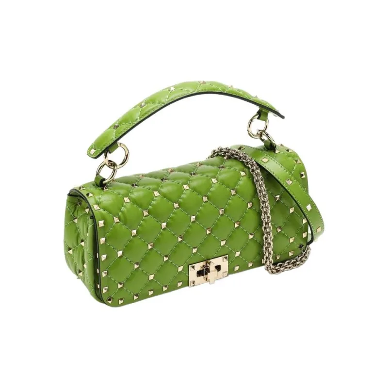 Valentino ROCKSTUD SPIKE Quilted Cow Leather Portable Crossbody Bag Shoulder Bag Women's Green-1