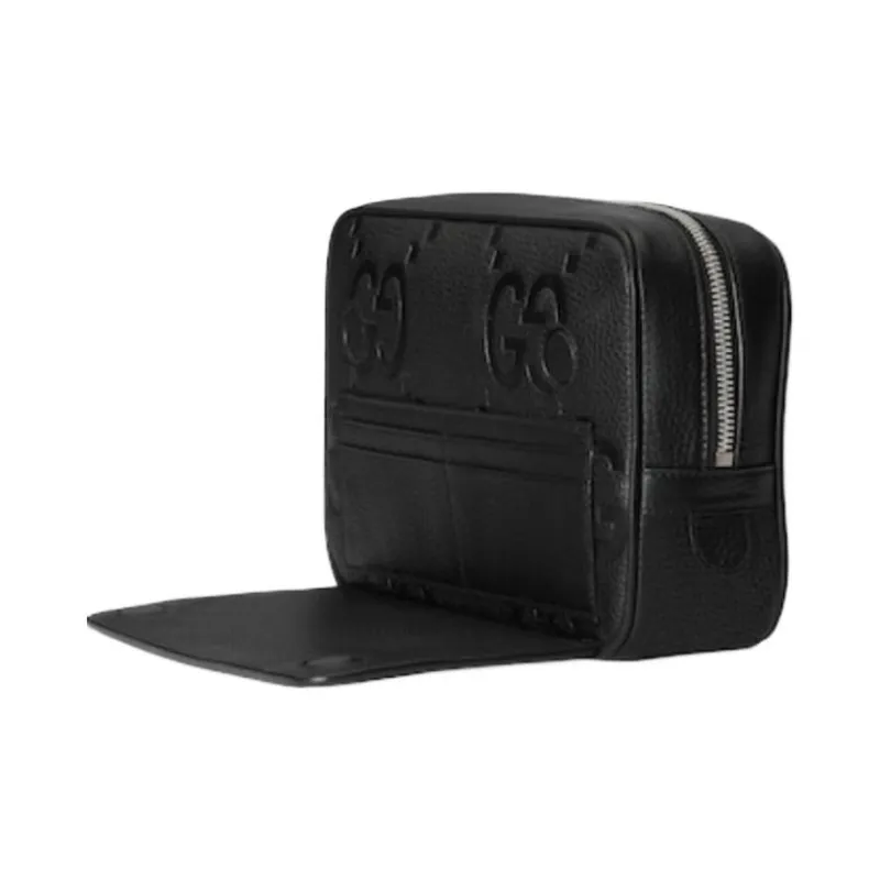 GUCCI Leather Clutch Large Size Men's Black-3