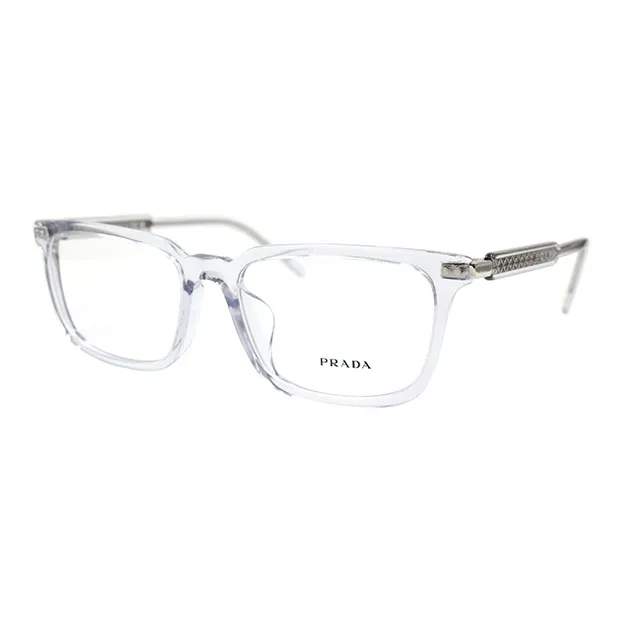 PRADA Plate Frame Rectangular Eyeglass Frames Men's Transparent Gray-0
